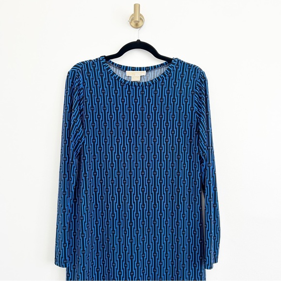 Michael Kors Blue & Black Geometric Jersey Mini Dress Size Petite Large (L) - Picture 2 of 7